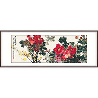 弘舍 田雨霖 牡丹花卉工笔画《天香国色》成品尺寸198x80cm 宣纸 典雅紅褐