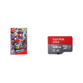 Nintendo 任天堂 Switch系列 国行续航增强版游戏机 红蓝色+超级马力欧 奥德赛 游戏实体卡+128G闪迪TF卡