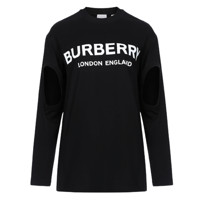 BURBERRY 博柏利 女士圆领长袖T恤 80256631 黑色徽标图案 L