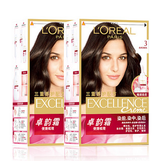 L'OREAL PARIS 巴黎欧莱雅 卓韵霜赋活养护染发霜 #3自然深棕色 2盒