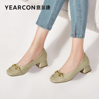 意尔康女鞋简约方头气质浅口鞋低跟马衔扣优雅单鞋女 1751de27085w