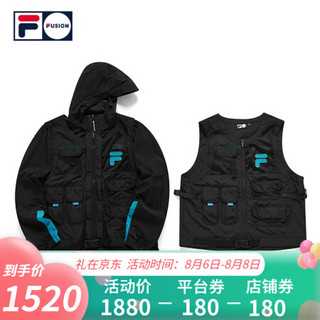 FILA FUSION 潮牌男装梭织外套2021夏秋新款街头运动上衣两件套 深黑-BK 185/104A/XXL