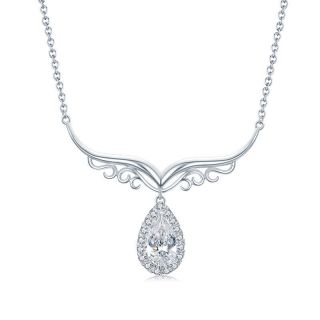 佐卡伊 白18k金钻石项链女士真钻群镶水滴形锁骨链吊坠女神的嫁衣