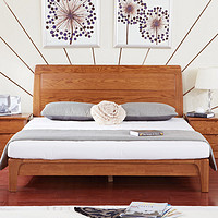 光明家具 床简约实木家具现代中式红橡木实木床1.8米双人床婚床15105 1.8米高空体床
