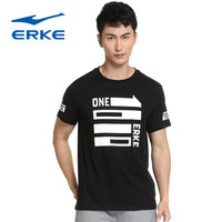 ERKE 鸿星尔克 短袖男青年夏季圆领半袖T纯棉休闲运动体恤上衣轻便透气学生跑步吸汗体恤 9441正黑 XL