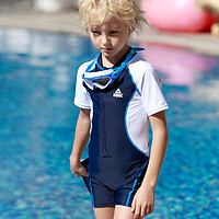PEAK 匹克 防晒连体短袖男童泳衣中大童平角防晒泳装度假游泳