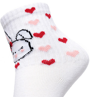 女童长筒袜中小童爱心兔子女童袜子舒适休闲运动女童袜 S 正白