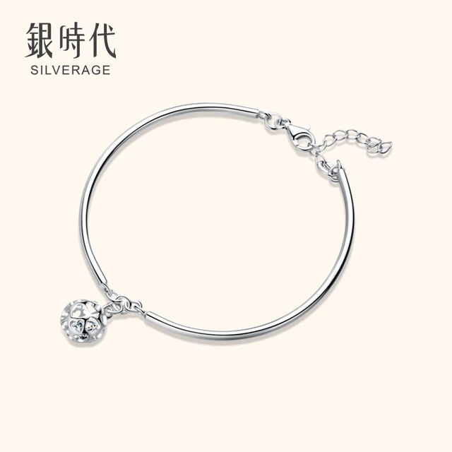 银时代双生花S925纯银手镯女手饰品网红韩版个性简约百搭2021新款