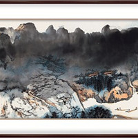 弘舍 张大千 山水风景国画《翠屏寒泉》成品尺寸152x60cm 宣纸 雅致胡桃