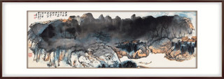 弘舍 张大千 山水风景国画《翠屏寒泉》成品尺寸152x60cm 宣纸 雅致胡桃