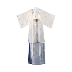 池夏 花信:梦蝶语 对襟长衫百迭裙 宋制改良汉服 女夏S1929 灰蓝/浅黄s