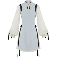 十三余 小豆蔻儿 龙光 改良 国风刺绣立领系带绣花连衣裙 SYS14860K 淡蓝/白色