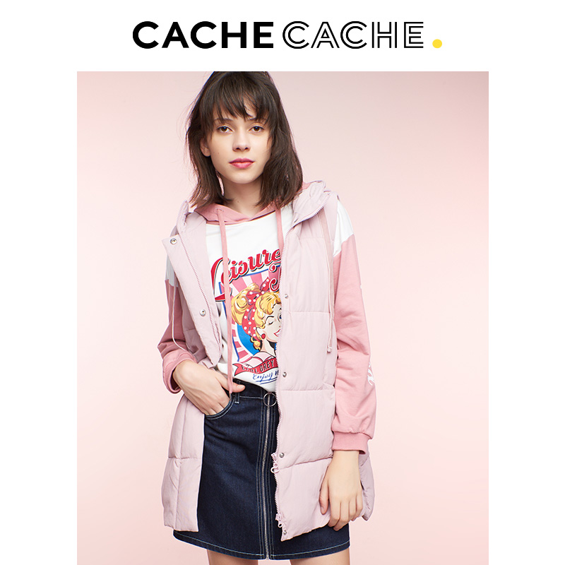 CacheCache棉马甲女中长款2019新款chic棉服面包服显瘦工装外套潮