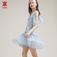 KAMA卡玛夏季新款甜美衬衫荷叶边领长袖碎花衬衫时尚T恤女7218858
