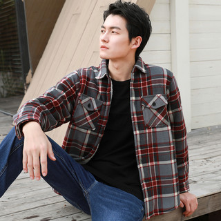 真维斯加厚衬衫男 春秋男装韩版加绒保暖格子衬衫学生衬衣外套潮