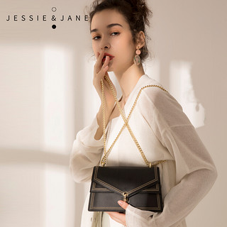 JESSIE＆JANE女包链条2898刺绣信封单肩斜挎小方包单肩包生日礼物 黑色