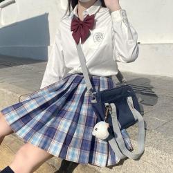 春日制服部 稻荷前 深蓝格裙 JK制服 女短百褶裙 42cm S