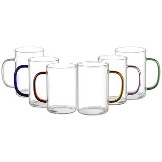 唯铭诺 玻璃杯水杯耐热茶杯加厚杯子套装家用带把喝水杯玻璃 六支装300ML