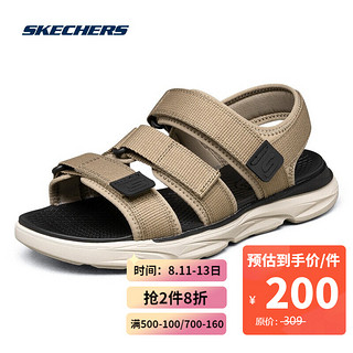 SKECHERS 斯凯奇 Skechers斯凯奇男时尚休闲魔术贴沙滩鞋凉鞋210258 KHK卡其色 41