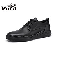 VOLO 犀牛（VOLO）男鞋夏季休闲皮鞋男士透气耐磨平底潮鞋 黑色117205041D 40