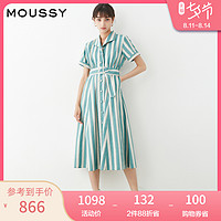 MOUSSY 2021夏季新品宽条纹衬衫版型平角翻领连衣裙028ESK30-0340