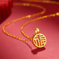 老庙黄金老庙3d硬足金黄金项链福字福牌