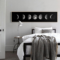 仟象映画 黑白摄影卧室装饰画 月球 135×30cm 现代简约床头画挂画工业风