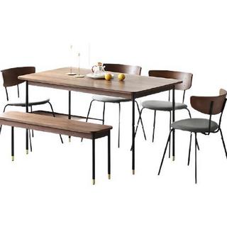 星木諾 胡桃木餐桌组合 1.4米餐桌+伯克椅*4+长凳