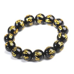 老福黄金六字真言黑玛瑙手串14mm 黑玛瑙精美首饰包装多少钱 什么值得买