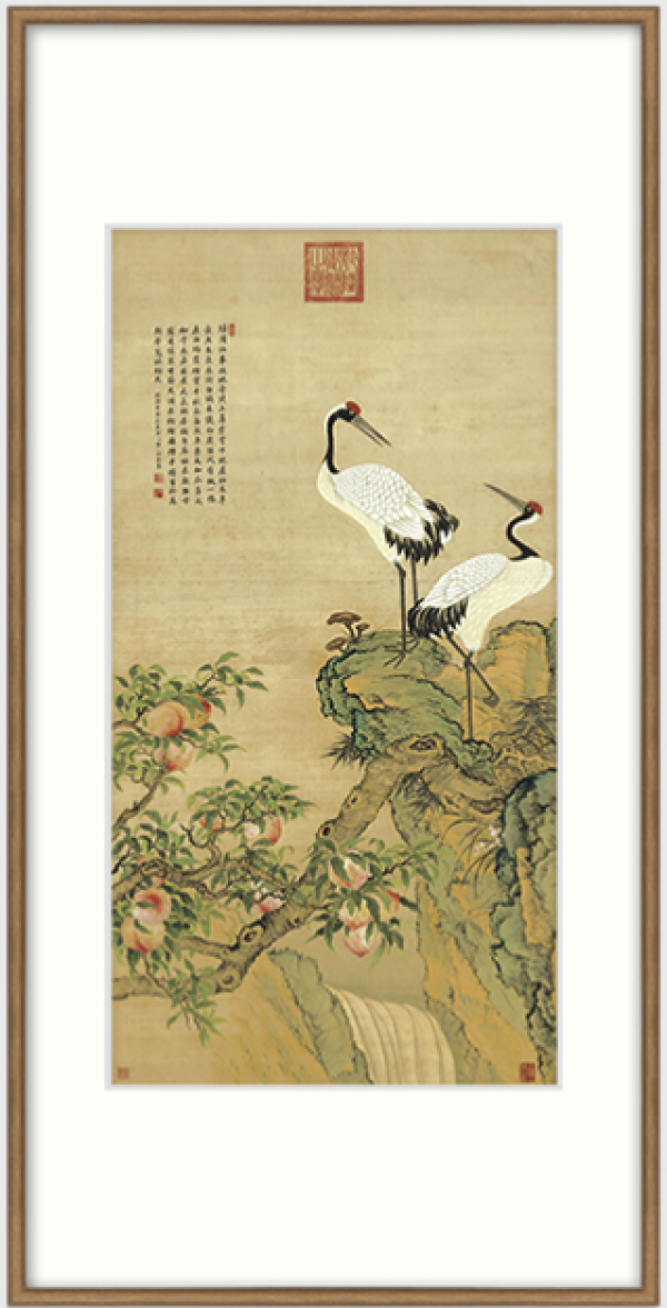 橙舍邹一桂仙鹤蟠桃图120x60cm装饰画绢布装饰画