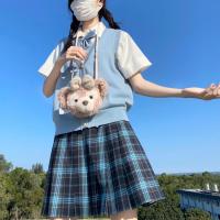 春日制服部 泠冬夜 jk制服 羊毛百褶蓝色格裙