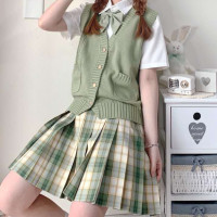水果糖JK制服屋 《抹茶威化》绿清新女士格裙  42cm S