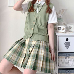 水果糖JK制服屋 《抹茶威化》绿清新女士格裙  42cm S