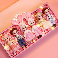 PLUS会员：BEI JESS 贝杰斯 芭比娃娃换装洋6寸仿真6个 精美礼盒装+梦幻LED装饰灯