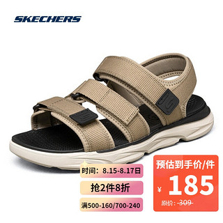 SKECHERS 斯凯奇 Skechers斯凯奇男时尚休闲魔术贴沙滩鞋凉鞋210258 KHK卡其色 41