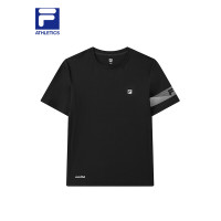 FILA 斐乐 男装ATHLETICS 官方男士短袖T恤2021夏新款弹力休闲针织运动上衣商场同款 深黑-BK 175/96A/L