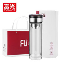 富光 FU+泰·系列 高端双层玻璃杯带盖便携家用随手杯过滤泡茶水杯子 金色310ML