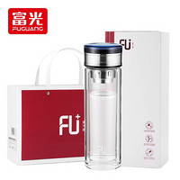 富光 FU+泰·系列 高端双层玻璃杯带盖便携家用随手杯过滤泡茶水杯子 蓝色310ML