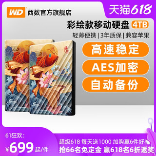 西部数据 Western DigitalWD西数My Passport移动硬盘4tb 彩绘定制款外置硬盘机械游戏苹果（My Passport 随行版 4T白色、套餐四）
