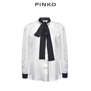 PINKO女装桑蚕丝蝴蝶结系带衬衫上衣 1B13G06940（38、白色ZZ1）