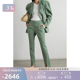 Tibi 2021春季女绿色羊毛混纺商务窄腿裤NAP/NET-A-PORTER