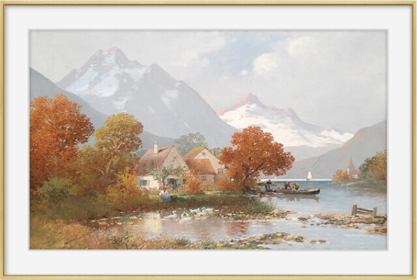 橙舍阿道夫99考夫曼写实风景油画夏天的湖装裱86x126cm油画布鎏金