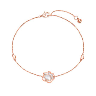 CHOW TAI FOOK 周大福 T77579 猫爪18K玫瑰金钻石贝壳手链 0.04克拉 16.25cm 1.92g