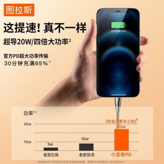 图拉斯苹果快充线pd数据线20w/30w充电线iPhone 12/x/ipad平板手机通用加长编织线 苹果PD编织线1.2米冰瓷黑