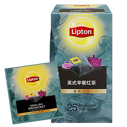 Lipton 立顿 红茶  原叶茶叶英式早餐红茶三角茶包袋泡茶下午茶调味茶2g*25
