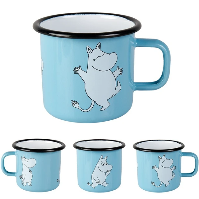 芬兰进口muurla Moomin姆明搪瓷杯珐琅马克杯水杯进口卡通意式咖啡杯370ml 蓝色小姆明