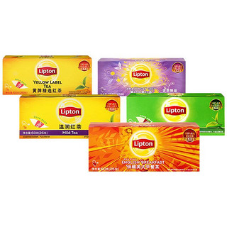 Lipton 立顿 活力唤醒缤纷装 5口味 237.5g（黄牌精选红茶50g+温润红茶50g+唤醒英式早茶50g+绿茶50g+豪门伯爵红茶37.5g）