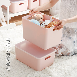 日本霜山粉色带盖收纳盒桌面化妆品储物盒ins塑料杂物整理盒4件套