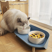 凡可奇 猫碗陶瓷双碗狗碗猫盆食盆保护颈椎防打翻防外溅粮碗猫咪水碗用品 绿色