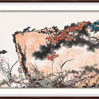 弘舍 潘天寿 山水风景国画《记写雁荡山花》成品尺寸235x100cm 宣纸 雅致胡桃